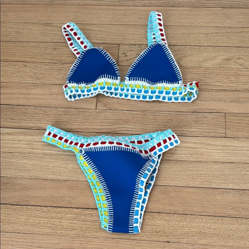 Swimwear Set in Blue with Multicolor Accents